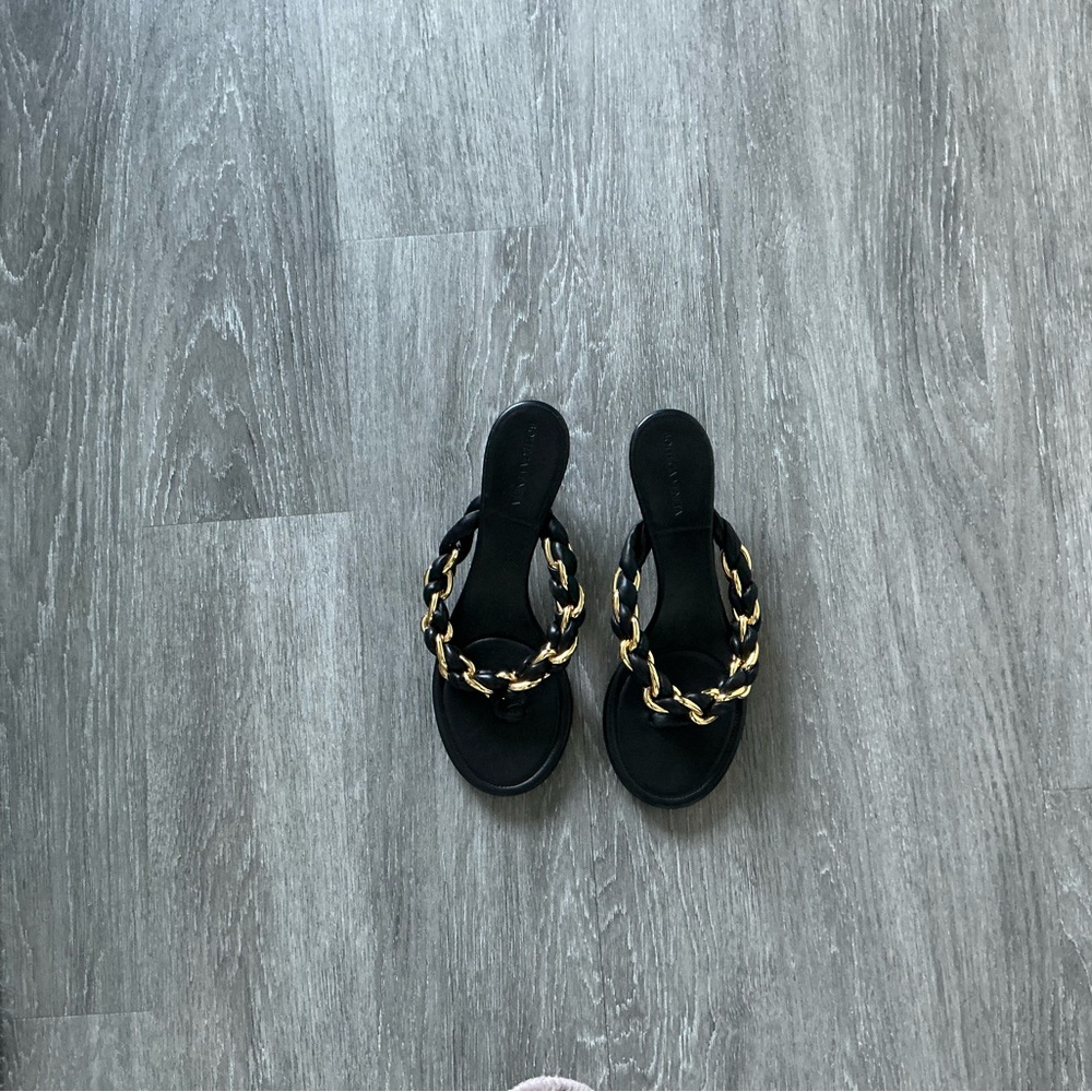 Bottega Veneta Black and Gold Chain Sandals- Brand New Never Worn